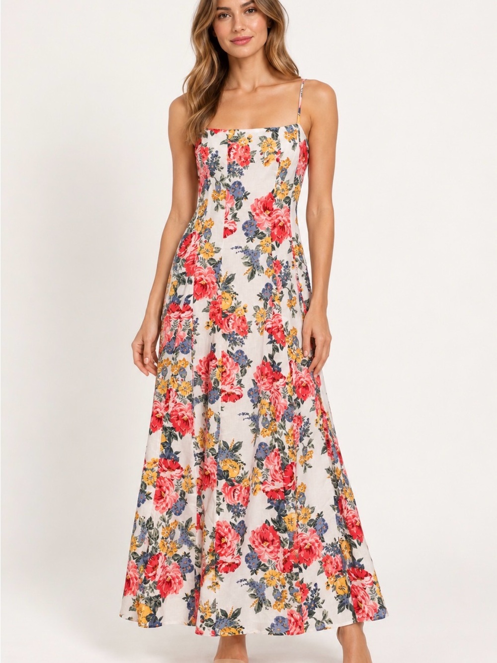 NWT WAYF White Floral Spaghetti Strap A-Line Maxi Dress Size Small